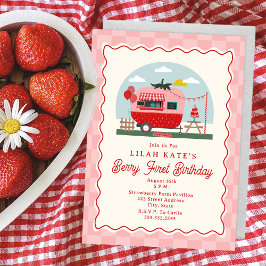 Berry First Birthday Strawberry Schachbrett Camper Einladung