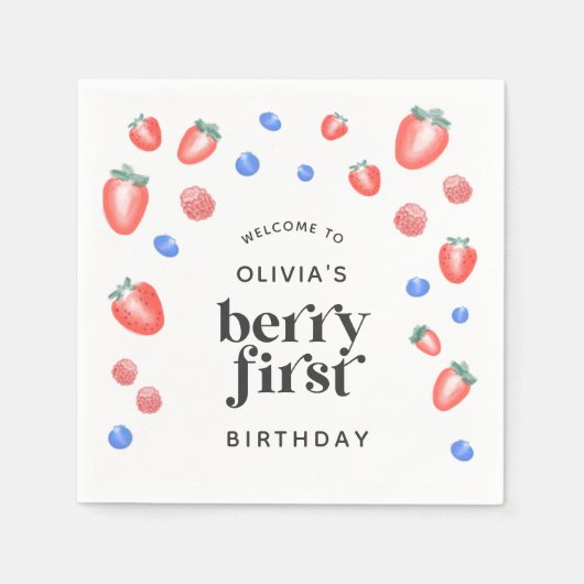 Berry First Birthday Strawberry Serviette (Vorderseite)