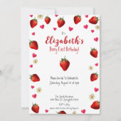 Berry First Birthday Strawberry Summer Gingham 1. Einladung (Vorderseite)