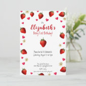 Berry First Birthday Strawberry Summer Gingham 1. Einladung (Stehend Vorderseite)