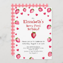 Berry First Birthday Strawberry Summer Gingham 1.