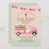 Berry First Birthday Strawberry Thema Einladung (Vorne/Hinten)