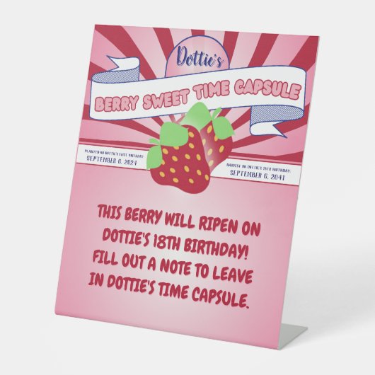 Berry First Birthday Time Capsule Sign Sockelschild (Vorderseite)
