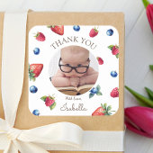Berry First Birthday Vielen Dank Foto Quadratischer Aufkleber