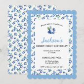 Berry First Birthday Watercolor Blueberry Einladun Einladung (Vorne/Hinten)