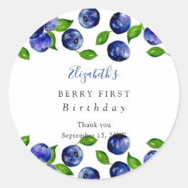 Berry First Birthday Watercolor Blueberry Niedlich Runder Aufkleber