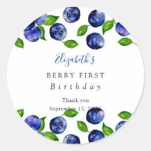Berry First Birthday Watercolor Blueberry Niedlich Runder Aufkleber