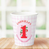 Berry First Birthday Watercolor Strawberries Pappbecher