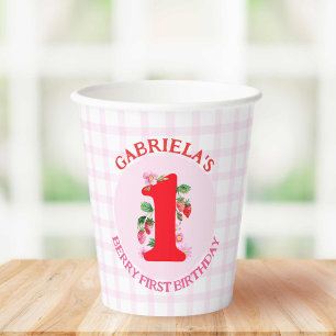 Berry First Birthday Watercolor Strawberries Pappbecher