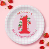 Berry First Birthday Watercolor Strawberries Pappteller