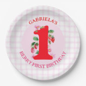 Berry First Birthday Watercolor Strawberries Pappteller (Vorderseite)
