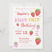 Berry First Birthday Watercolor Strawberry Party Einladung (Vorderseite)