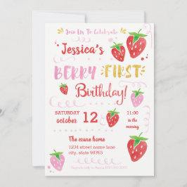 Berry First Birthday Watercolor Strawberry Party Einladung