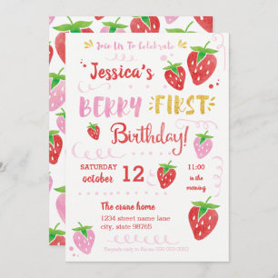 Berry First Birthday Watercolor Strawberry Party Einladung