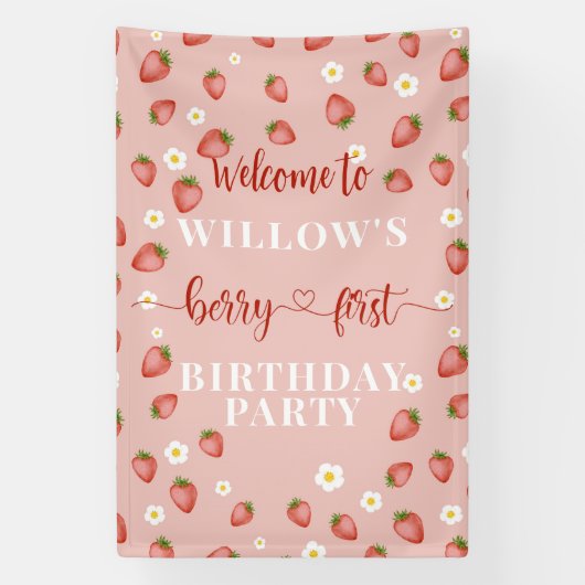 Berry First Birthday Welcome Sign Banner (Vertikal)