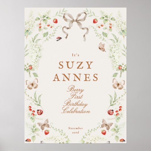 Berry First Birthday Welcome Sign Poster (Vorne)