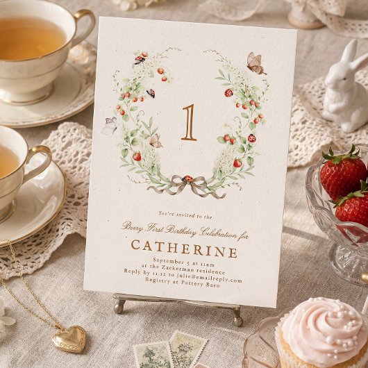 Berry First Birthday Wreath Garden Party Einladung