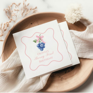 Berry First Blaubeer Geburtstag Pinke Schleife Coq Serviette