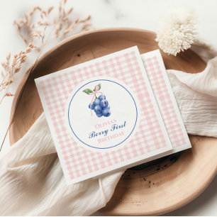 Berry First Blaubeer-Geburtstag Rosa Schleife Coqu Serviette