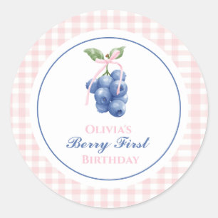 Berry First Blaubeer Geburtstag Rosa Schleife Ging Runder Aufkleber