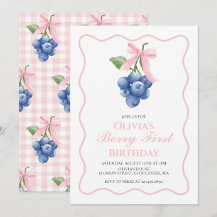 Berry First Blaubeere Pink Bow Coquette Geburtstag Einladung