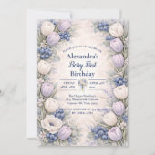 Berry First Blue Floral Garden 1st Birthday Einladung (Vorderseite)