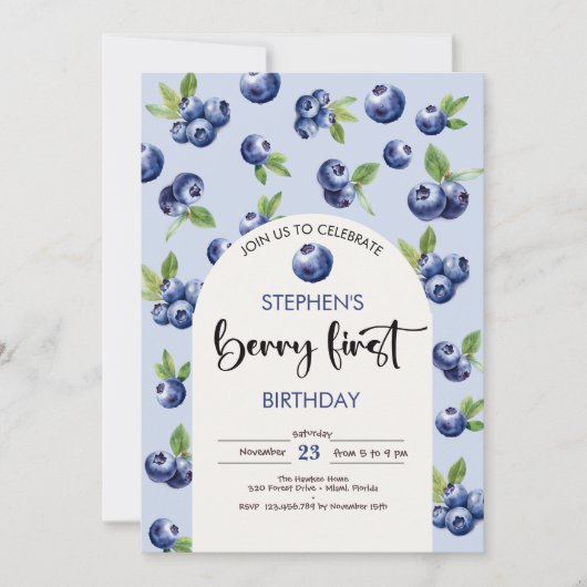 Berry first blueberries Kindergeburtstag Einladung (Vorderseite)
