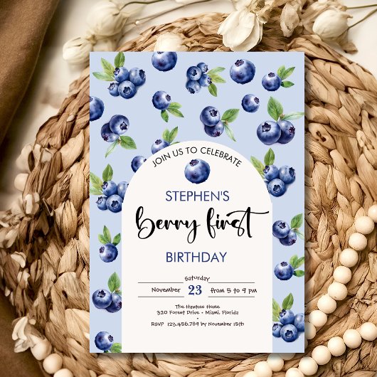 Berry first blueberries Kindergeburtstag Einladung