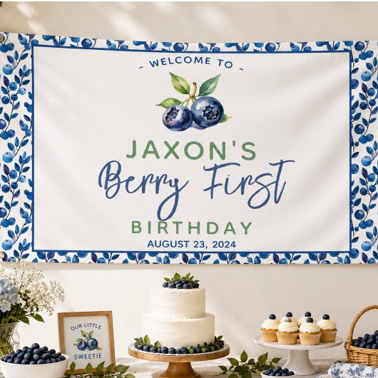 Berry First Blueberry 1. Geburtstag Party Banner