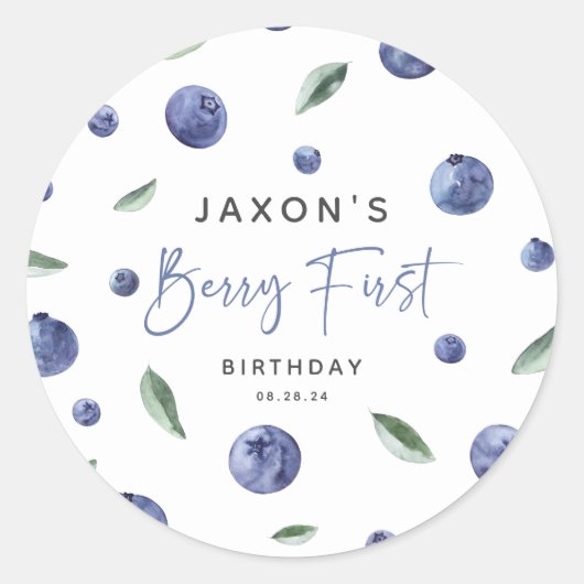 'Berry First' Blueberry 1. Geburtstag Runder Aufkleber (Vorderseite)