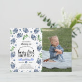 Berry First Blueberry Foto Einladung (Stehend Vorderseite)