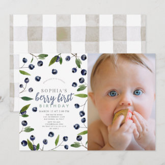 Berry First Blueberry Greenery 1. Geburtstag Foto Einladung