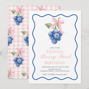 Berry First Blueberry Pink Bow Coquette Geburtstag Einladung