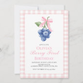 Berry First Blueberry Pink Bow Coquette Geburtstag Einladung (Vorderseite)