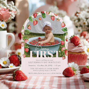 Berry First Boho Chic Foto 1. Geburtstag Party Einladung