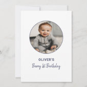 Berry First Boys Foto Blue 1. Geburtstag Einladung (Rückseite)