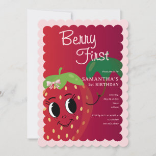 Berry First Cartoon Strawberry Girl 1. Geburtstag Einladung