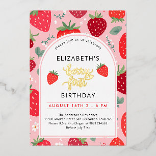 Berry First Cute 1. Geburtstag Erdbeere Foto Folieneinladung