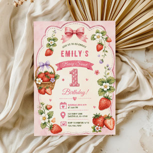Berry First Cute 1. Geburtstag Erdbeermädchen Einladung