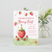 Berry First Cute Strawberry Patch 1st Birthday Einladung (Stehend Vorderseite)