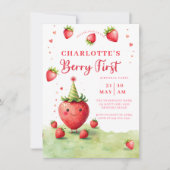 Berry First Cute Strawberry Patch 1st Birthday Einladung (Vorderseite)