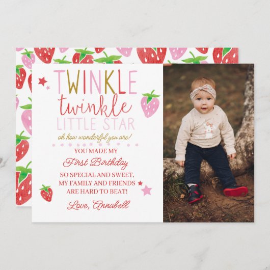 Berry First Danke Card Twinkle Star Download Einladung (Vorne/Hinten)