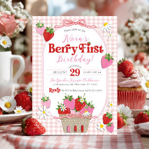 Berry First Erdbeer-Schleifen-Mädchen 1. Geburtsta Einladung
