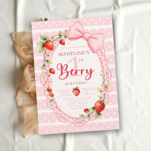 Berry First Erdbeer-Streifen-Spitzenbild 1. Geburt Einladung