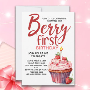 Berry First Erdbeercupcake 1. Geburtstag Einladung