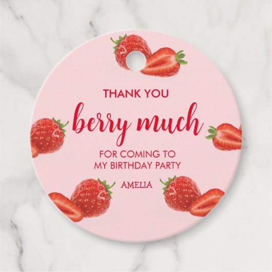Berry First | Erdbeere 1. Geburtstag pink Geschenkanhänger (Vorderseite)