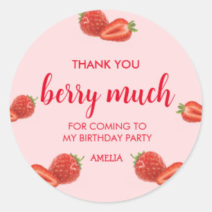 Berry First   Erdbeere 1. Geburtstag pink Runder Aufkleber