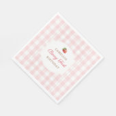 Berry First Erdbeere Rosa Gingham Geburtstagsfeier Serviette (Ecke)