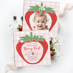 Berry First Erdbeere Süße Foto 1. Geburtstag Einladung