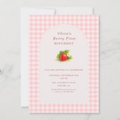 Berry First Erdbeergingham 1. Geburtstag Einladung (Vorderseite)